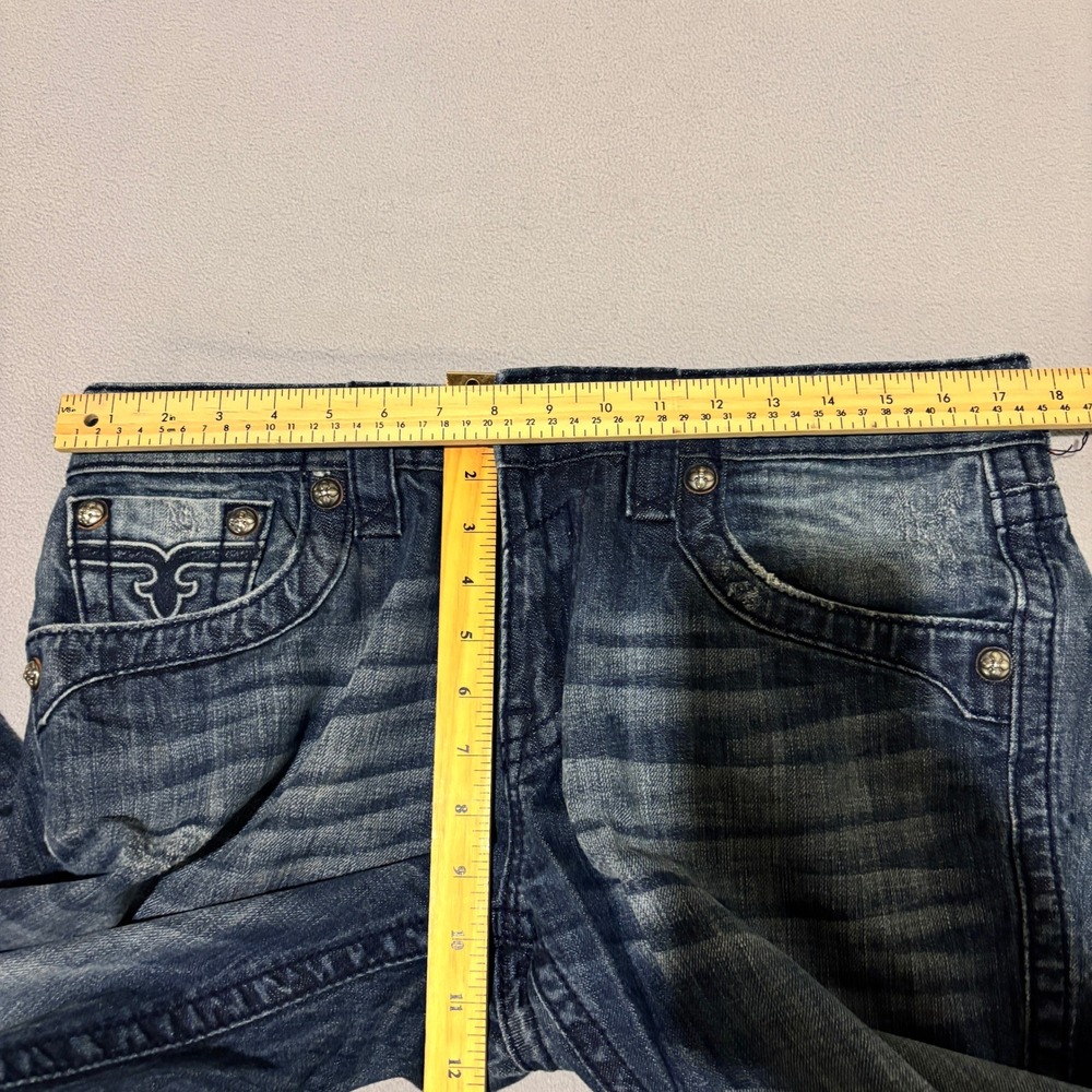 Rock Revival Steven Straight Mens Jeans Blue Whisker Flap Pocket Y2K Sz 33 35x29 - Picture 4 of 8